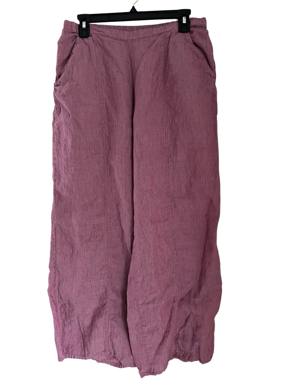 Flax Vtg Linen Pants Women’s S (6-8) Mauve Pull On Pockets Wide Leg Lagenlook